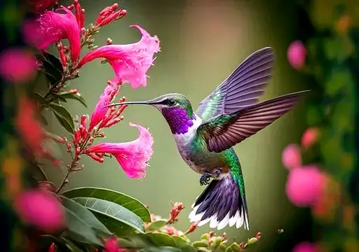 Un colibrí volando entre flores, simbolizando la Fuerza Personal y la protección energética.