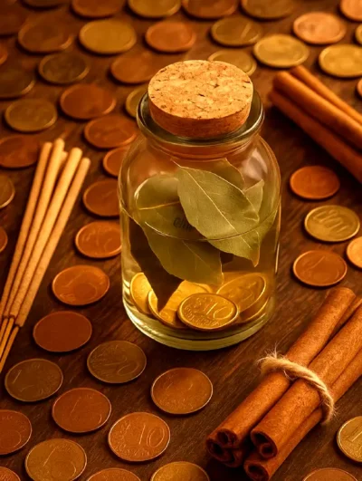 Abre Caminos para el Hogar 🏡 12 Monedas y canela ideal para un amuleto de prosperidad.