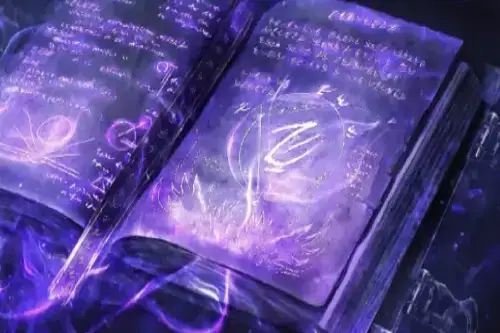 Libro de magia abierto con símbolos y letras brillantes, representando la Fuerza Personal como clave energética.