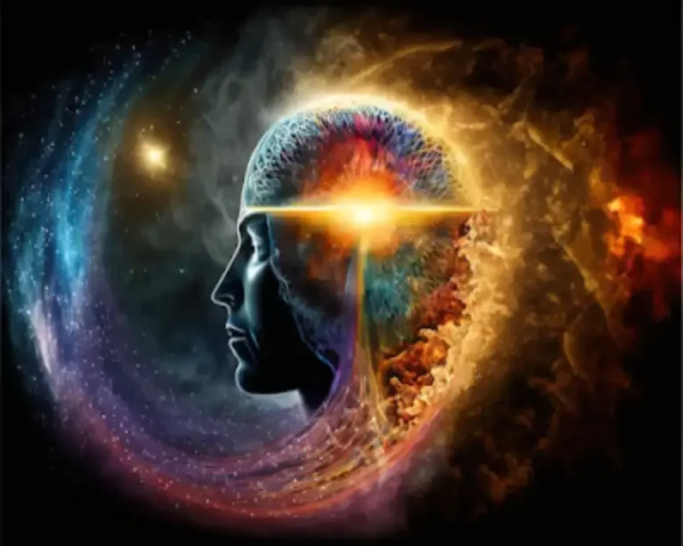 Ilustración del perfil de una persona con una estrella brillante naciendo de su centro y rodeada por una galaxia, simbolizando la conexión interna al hablar con el universo.